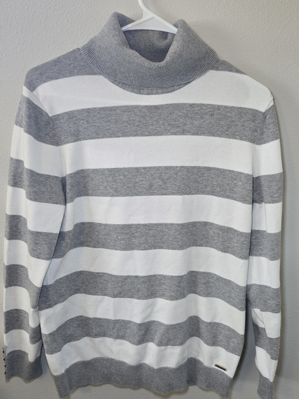 Tommy Hilfiger Gray & White Striped Turtleneck Sweater
